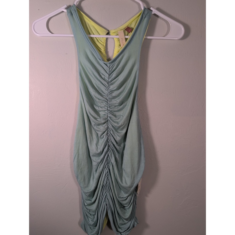 Pilcro Anthropologie Top Large Green Yellow Tank Ruched Reversible Halter New - Picture 3 of 9